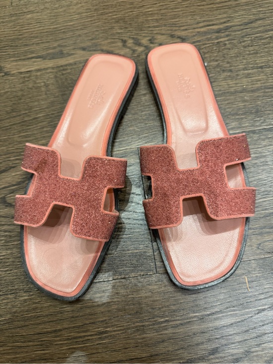 Hermes Shoes - Hermes Pink Powder Crystal Oran Sandals
